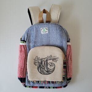 Handmade Himalayan Hemp Mini Backpack - Sloth Patchwork Boho